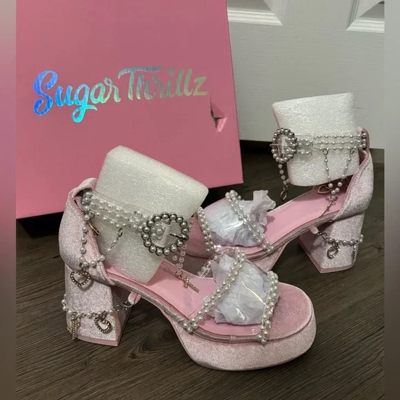 NIB Dolls Kill / Sugar Thrillz Pink Holy Revelation Platform Sandals - Picture 1 of 8